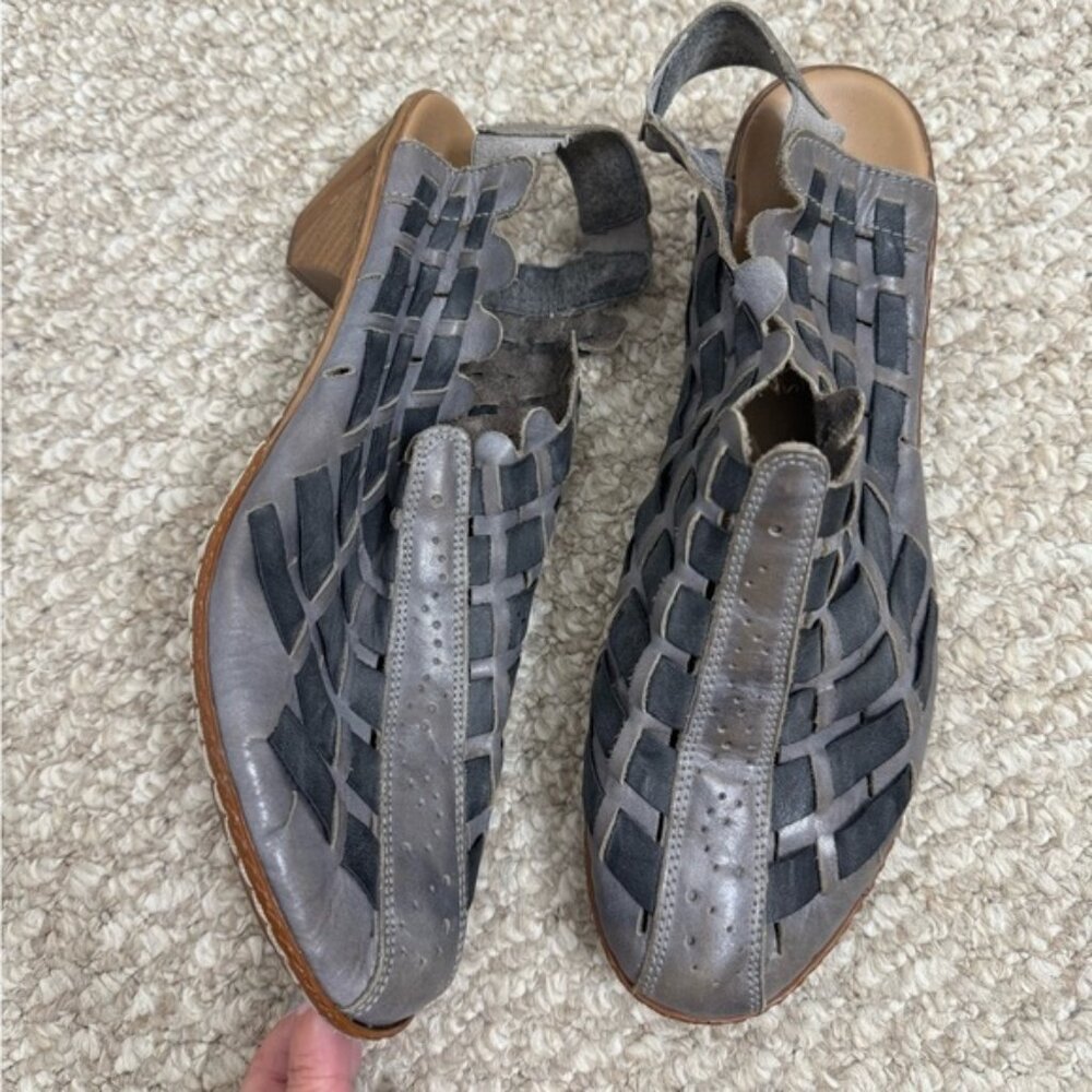 Rieker Sina leather woven slingback Sandal Shoes gray womens size 39